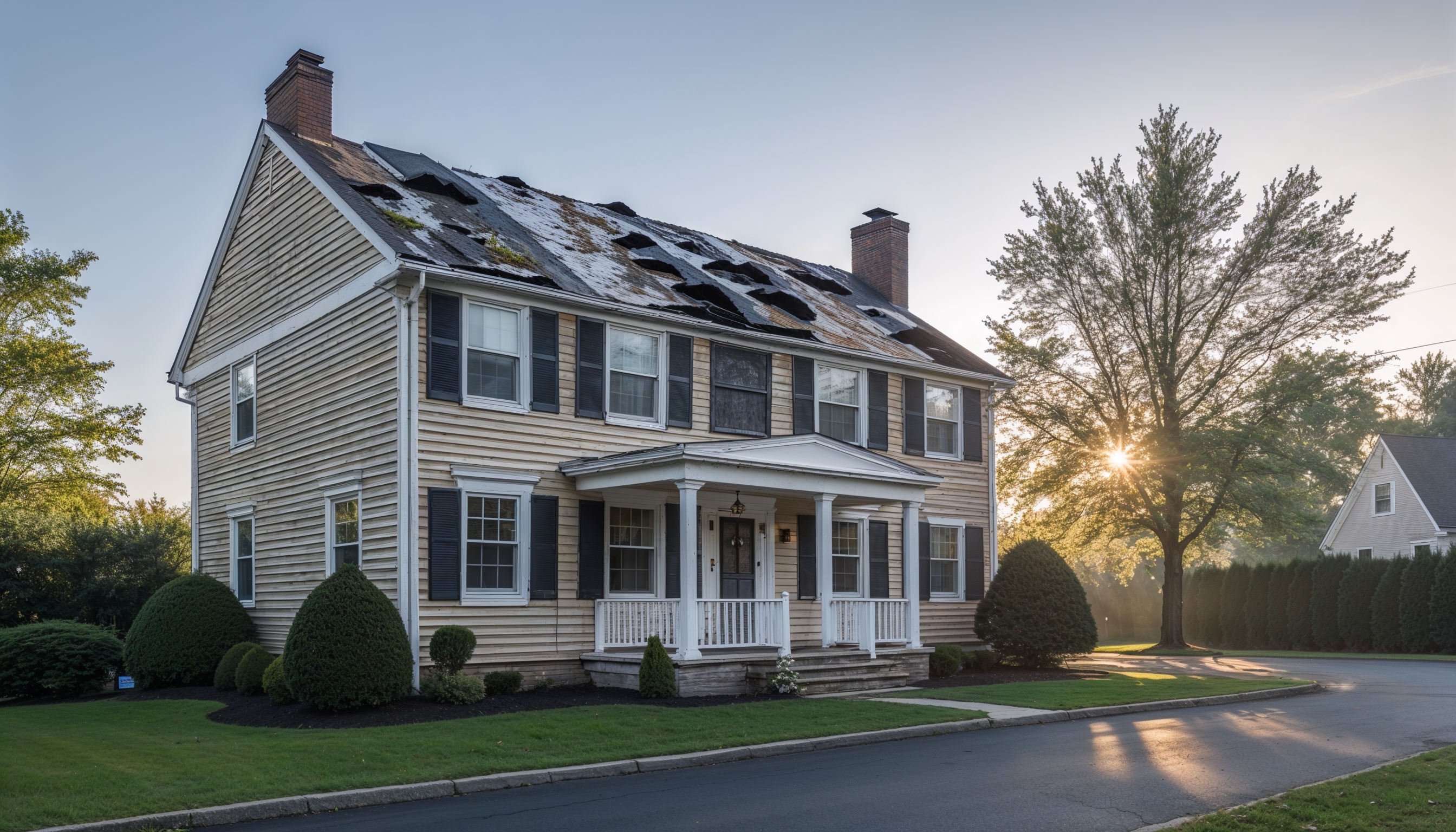 Old worn asphalt shingle roof before replacement in New Jersey