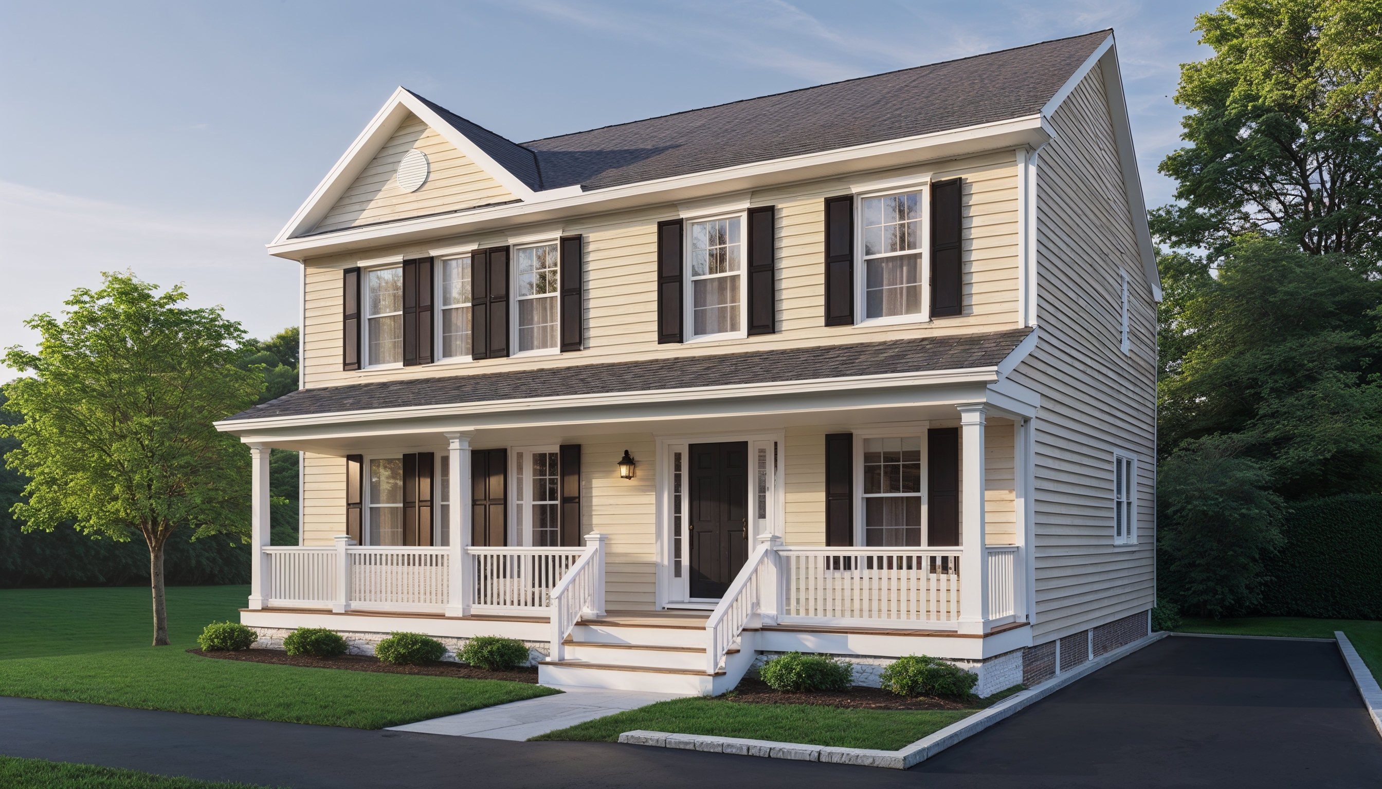New fiber cement siding installed on suburban home